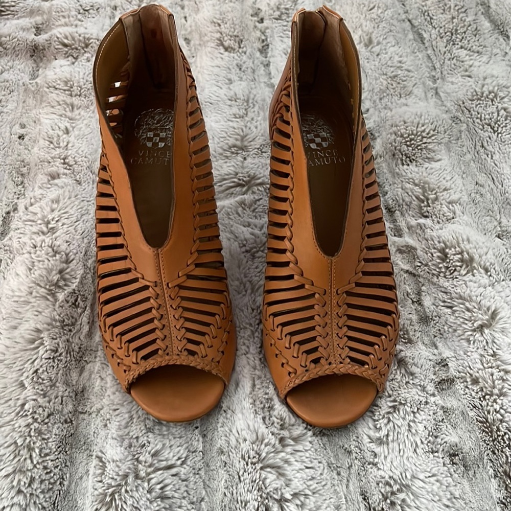 Vince Camino Cognac Caged Open Toe Bootie